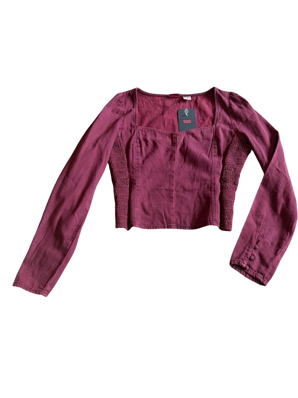 Levi's Long Sleeve Crop Top Shirt Blouse 100% Cotton Casual Size Medium NWT